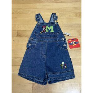 Vintage Toddler Girls Blue Denim Minnie Mouse Disney Shortalls Overalls 2T NWT